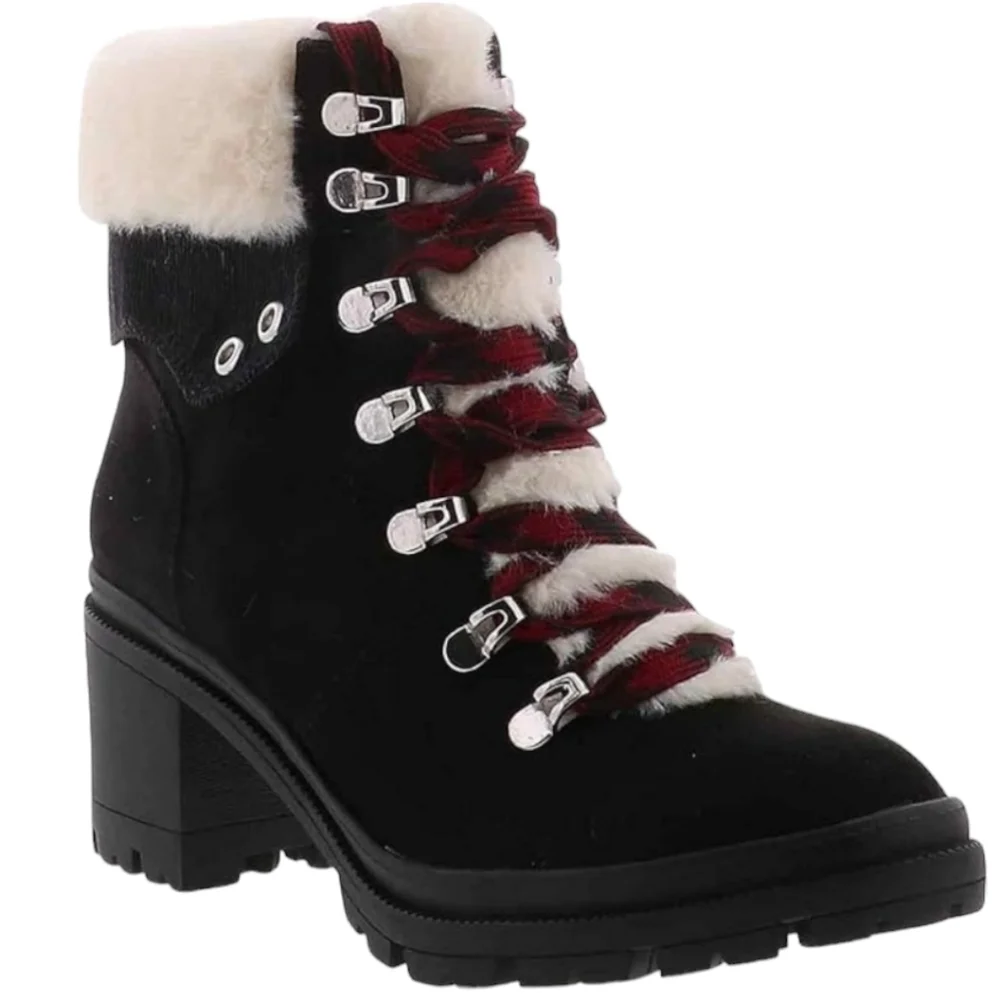 Jellypop SZ 6.5 Kraft Black Faux Fur Lined Lace Up Winter Boots